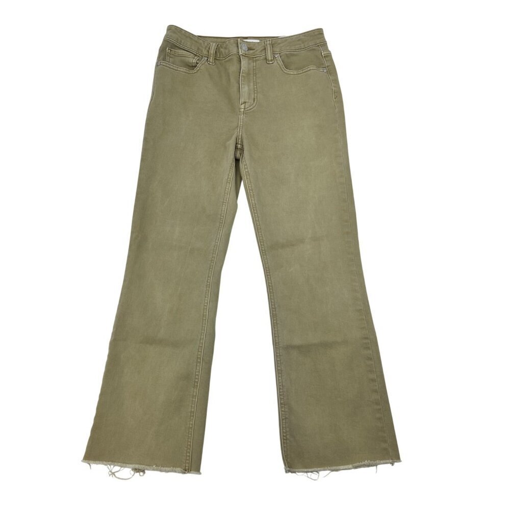 Eunina Womens Emery Cropped Boot Cut Jeans Frayed Cuff Beige Size 7/28
